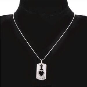 Unisex silver necklace. I Love You dog tag.